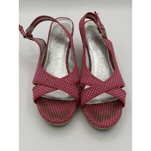 LL Bean Pink Polka Dot Slingback Wedge Sandals Heels Size 10 EUC!!!